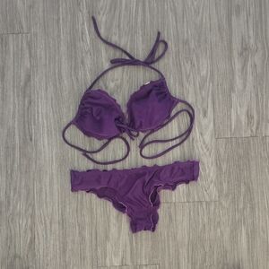 Luli Fama S Purple Brazillian Back Gold Heart Adornment Bikini Set